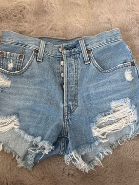 Levi's Light Blue Distressed High-Rise Jean Shorts